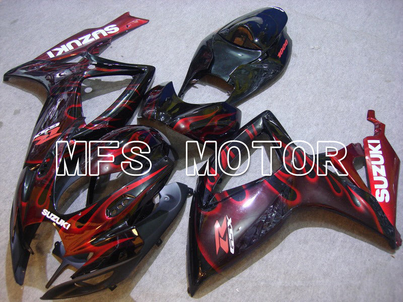 Suzuki GSXR600 GSXR750 2006-2007 Injection ABS Fairing - Flame - Black Red - MFS4907 - Fairings Kit